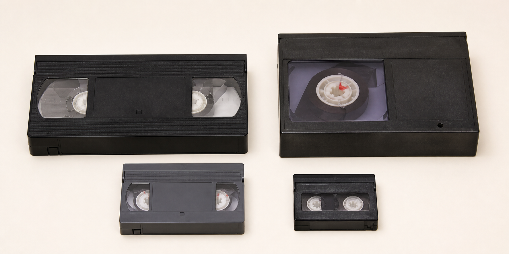 Conjunto com fitas VHS, U-matic, Betacam e Video8 para identificação de mídias antigas