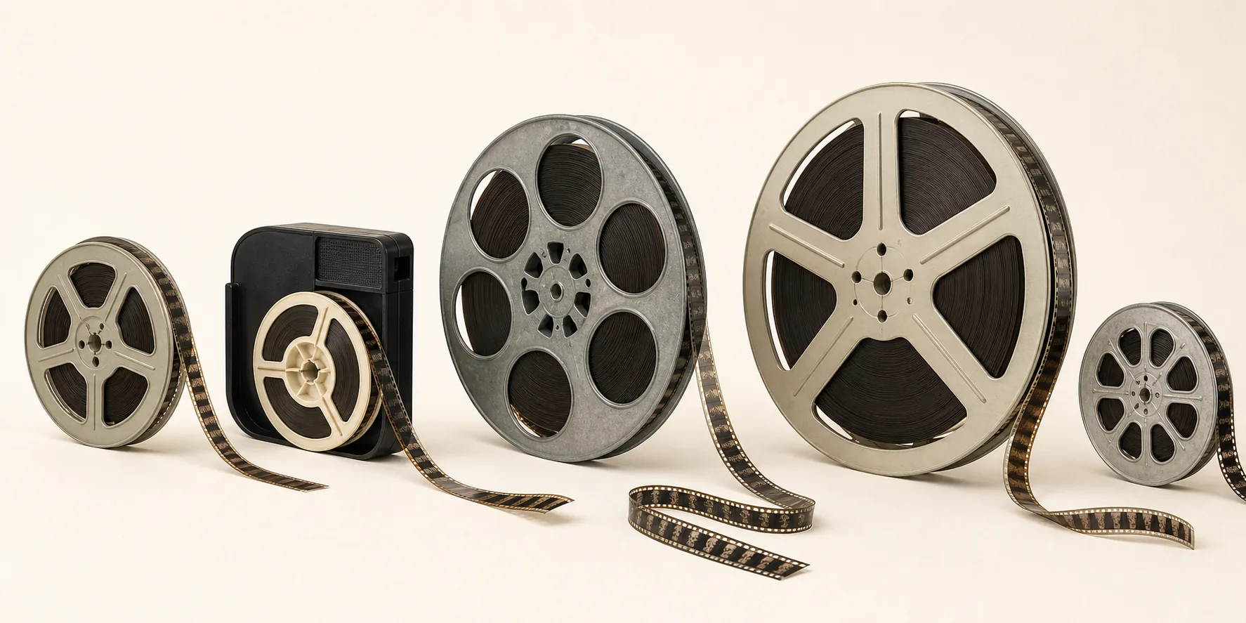 Conjunto com filmes 8 mm, Super 8, 9,5 mm, 16 mm e 35 mm